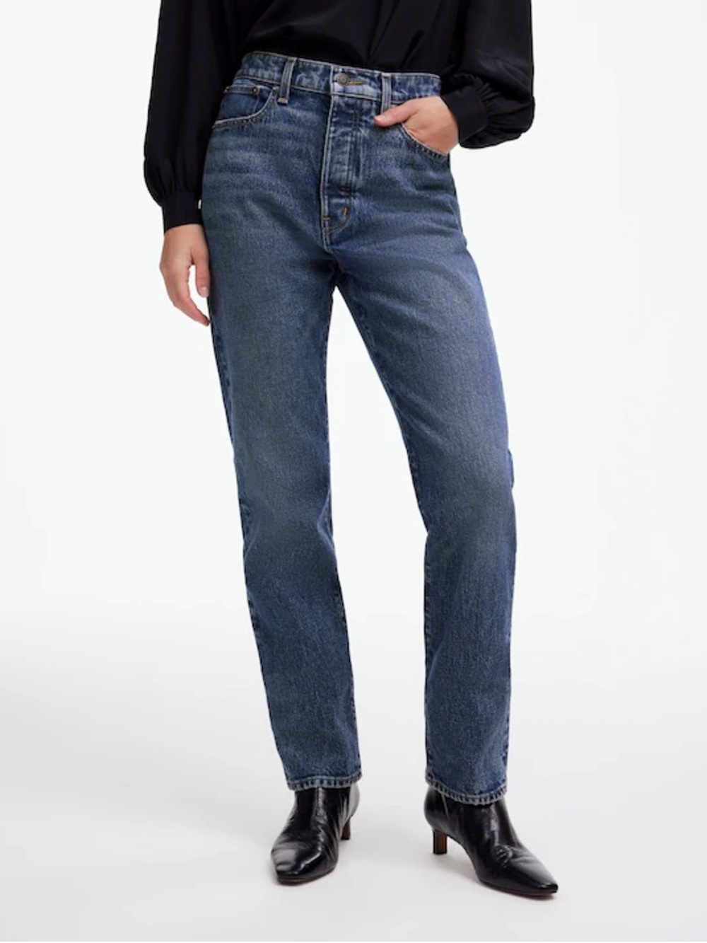 Madewell The '90s Straight Crop Jean in Concho Wash Comfort Stretch Denim Blue